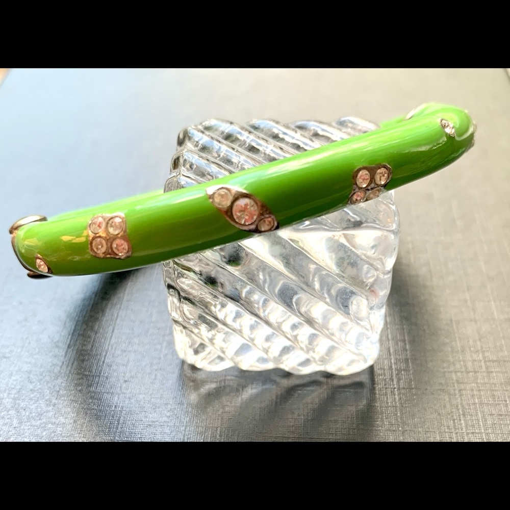 ALMOST NEW Green Enamel & Rhinestones Bangle Bracelet